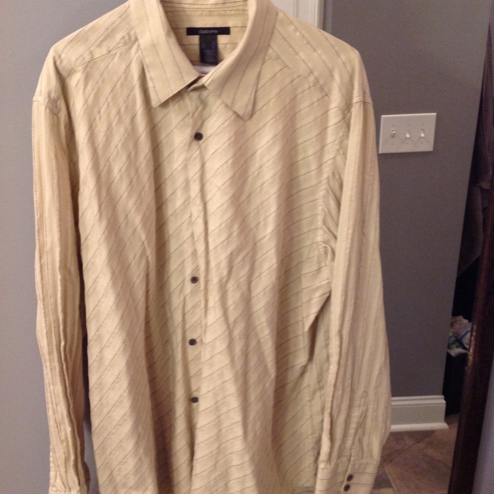 Tan with brown stitching men's shirt